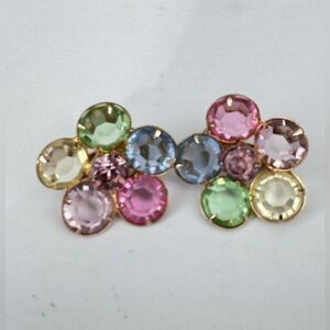 Vintage Earrings Clip On Bezel Set Pastel Tutti Frutti Uranium Glass MCM